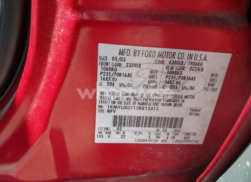 Photo 9 of 2003 Ford Escape XLT (VIN 1FMYU03113KE12413)