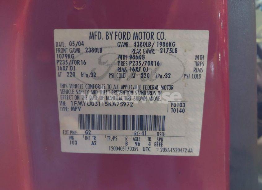 Photo 9 of 2005 Ford Escape XLT (VIN 1FMYU03115KA75972)