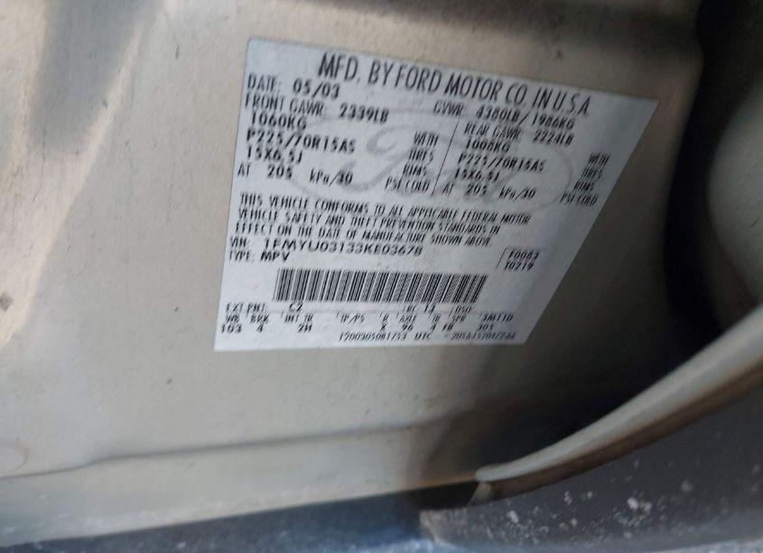 Photo 9 of 2003 Ford Escape XLT (VIN 1FMYU03133KE03678)