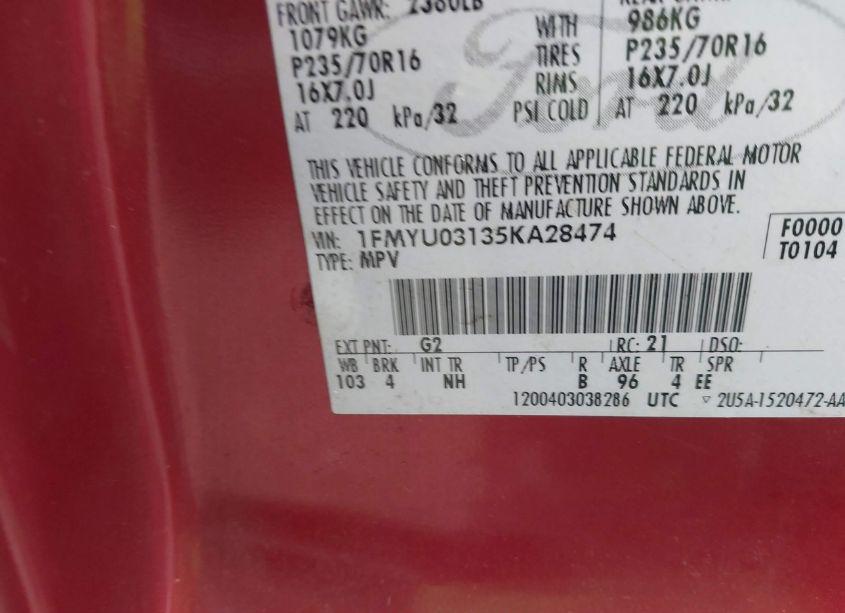 Photo 9 of 2005 Ford Escape XLT (VIN 1FMYU03135KA28474)