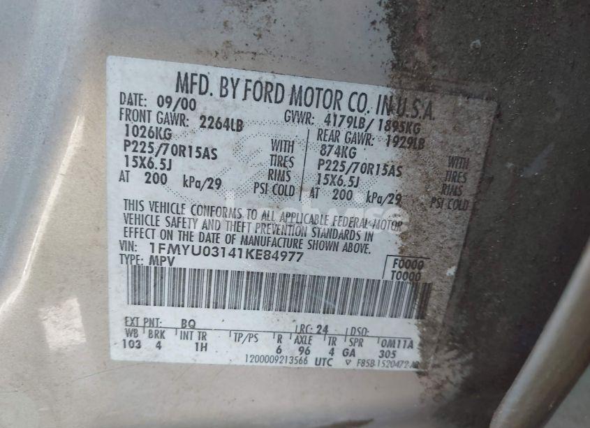 Photo 9 of 2001 Ford Escape XLT (VIN 1FMYU03141KE84977)