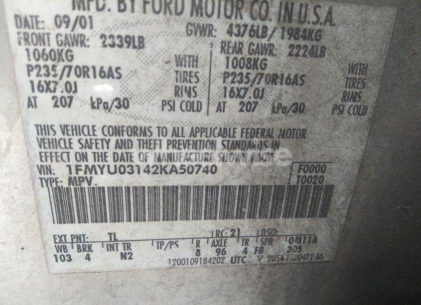 Photo 9 of 2002 Ford Escape XLT (VIN 1FMYU03142KA50740)