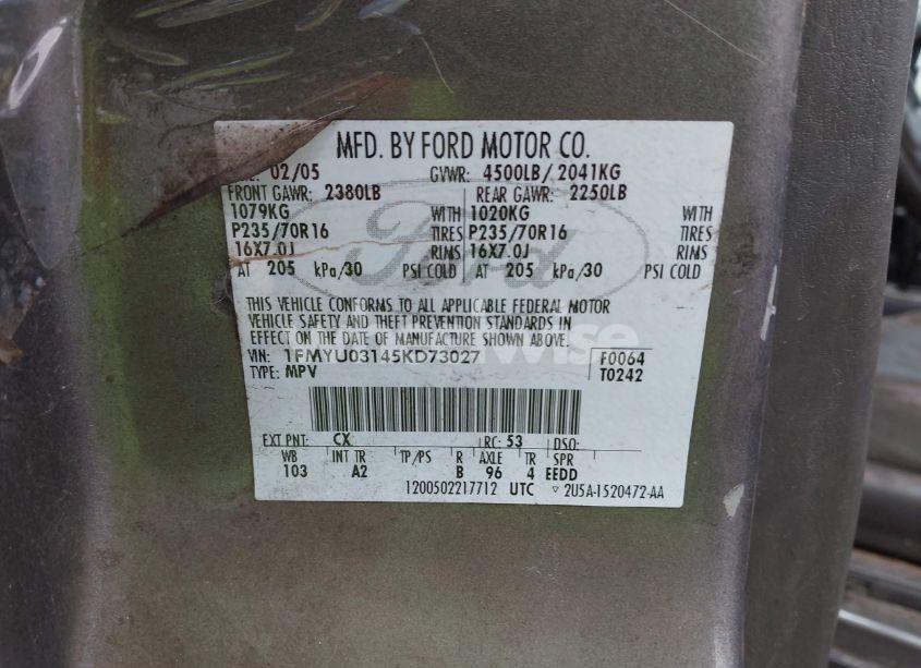 Photo 9 of 2005 Ford Escape XLT (VIN 1FMYU03145KD73027)