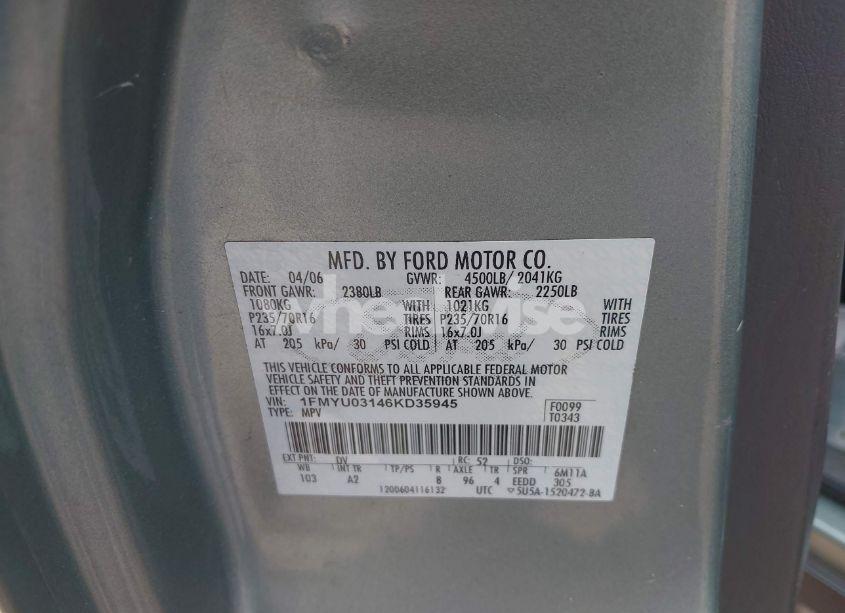 Photo 9 of 2006 Ford Escape (VIN 1FMYU03146KD35945)