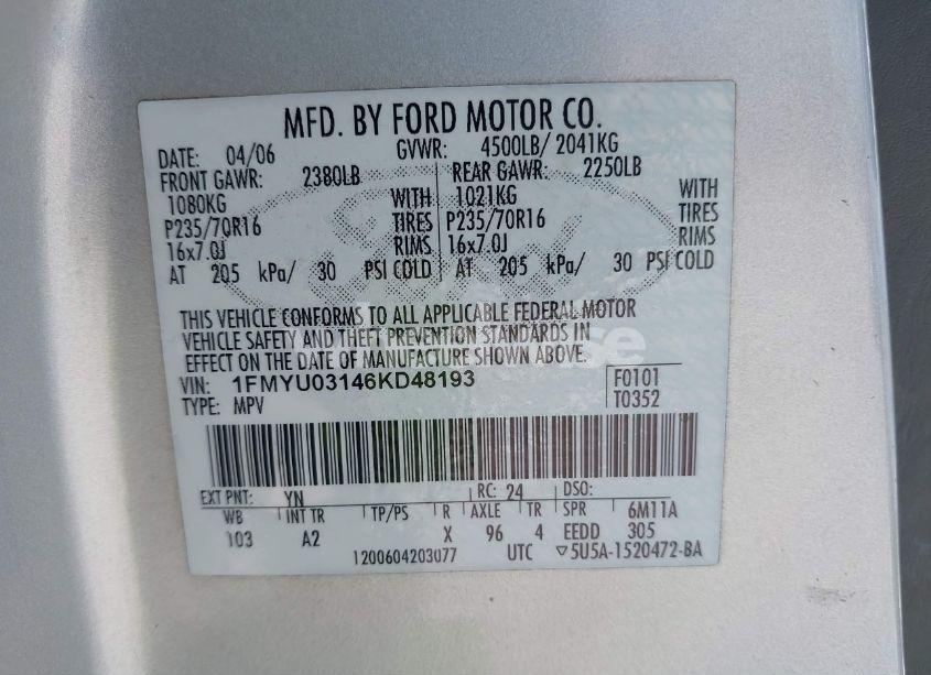 Photo 9 of 2006 Ford Escape XLT/XLT SPORT (VIN 1FMYU03146KD48193)