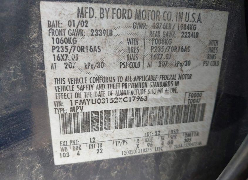 Photo 9 of 2002 Ford Escape XLT (VIN 1FMYU03152KC17963)