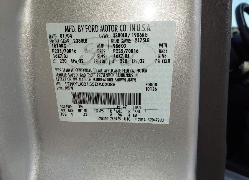 Photo 9 of 2005 Ford Escape XLT (VIN 1FMYU03155DA02088)