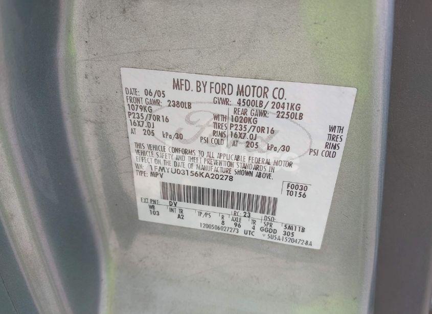 Photo 9 of 2006 Ford Escape XLT/XLT SPORT (VIN 1FMYU03156KA20278)