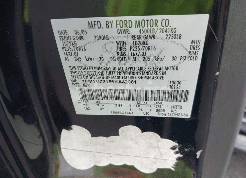 Photo 9 of 2006 Ford Escape XLT/XLT SPORT (VIN 1FMYU03156KA42961)