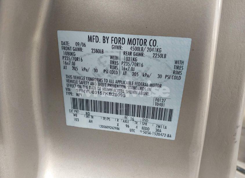 Photo 9 of 2007 Ford Escape XLT/XLT SPORT (VIN 1FMYU03157KB25095)