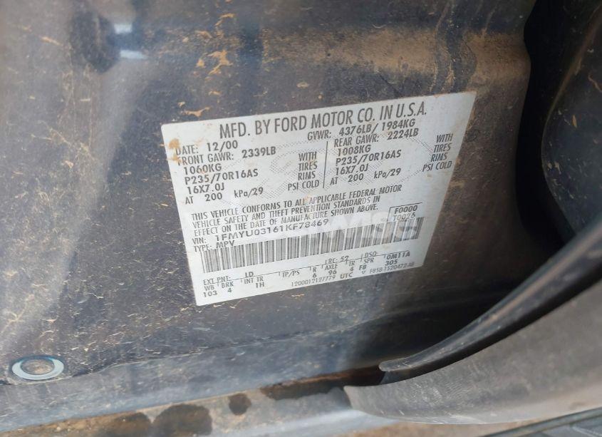 Photo 9 of 2001 Ford Escape XLT (VIN 1FMYU03161KF78469)