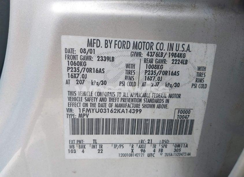 Photo 9 of 2002 Ford Escape XLT (VIN 1FMYU03162KA14399)