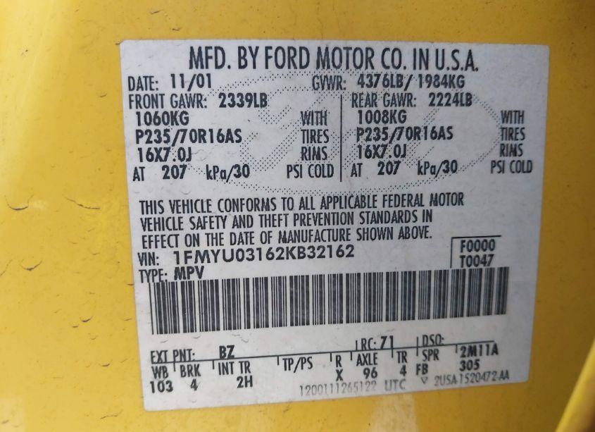 Photo 9 of 2002 Ford Escape XLT (VIN 1FMYU03162KB32162)