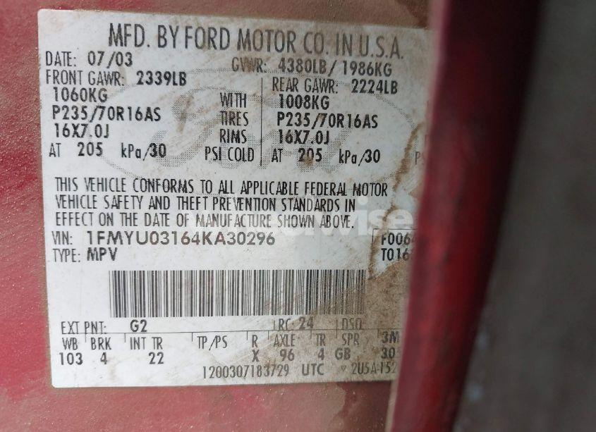 Photo 9 of 2004 Ford Escape XLT (VIN 1FMYU03164KA30296)