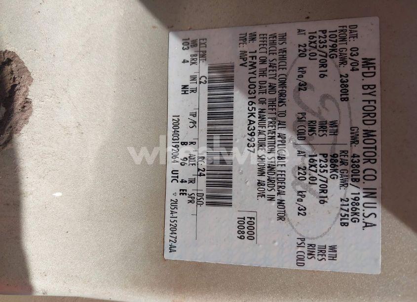 Photo 9 of 2005 Ford Escape XLT (VIN 1FMYU03165KA39937)