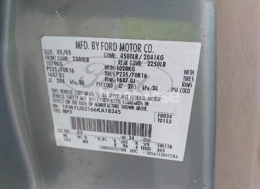 Photo 9 of 2006 Ford Escape XLT/XLT SPORT (VIN 1FMYU03166KA18345)