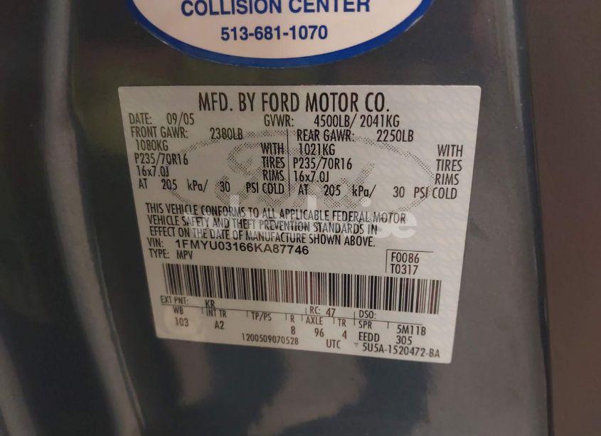 Photo 9 of 2006 Ford Escape XLT/XLT SPORT (VIN 1FMYU03166KA87746)