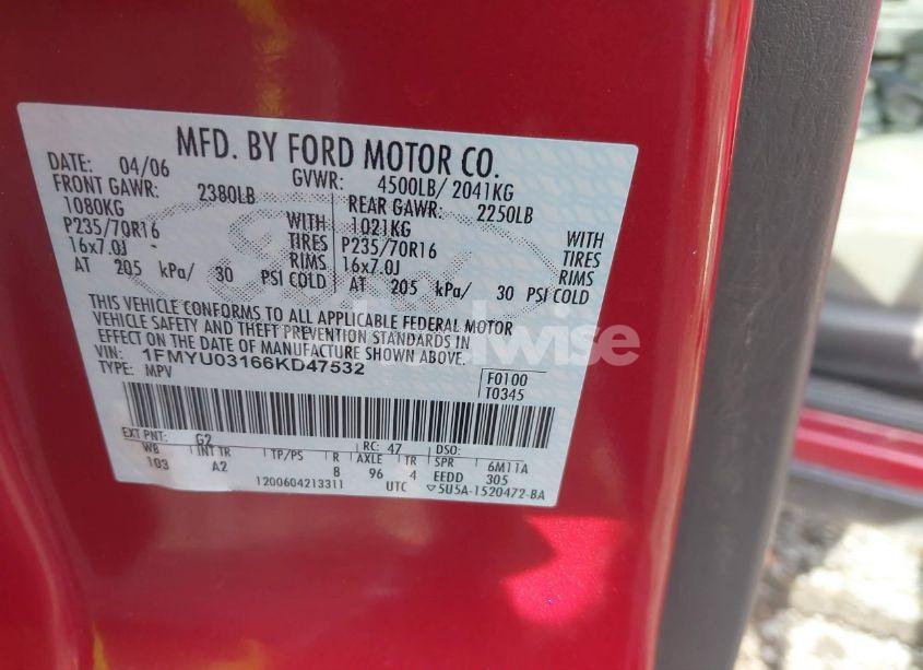 Photo 9 of 2006 Ford Escape XLT/XLT SPORT (VIN 1FMYU03166KD47532)