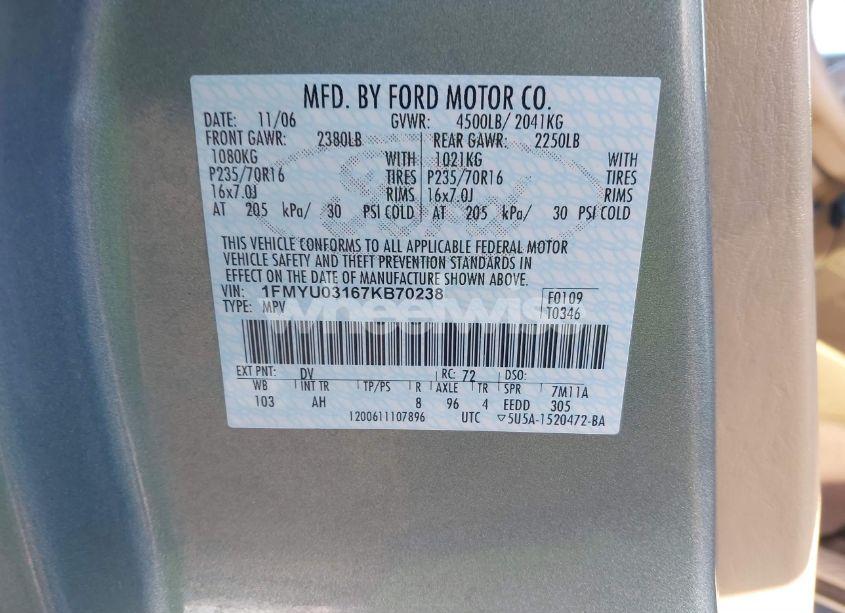 Photo 9 of 2007 Ford Escape XLT/XLT SPORT (VIN 1FMYU03167KB70238)