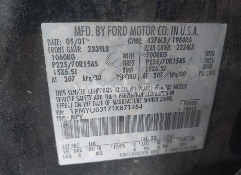 Photo 9 of 2001 Ford Escape XLT (VIN 1FMYU03171KB71454)