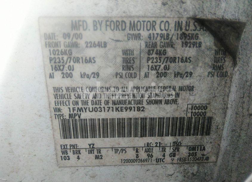 Photo 9 of 2001 Ford Escape XLT (VIN 1FMYU03171KE99182)