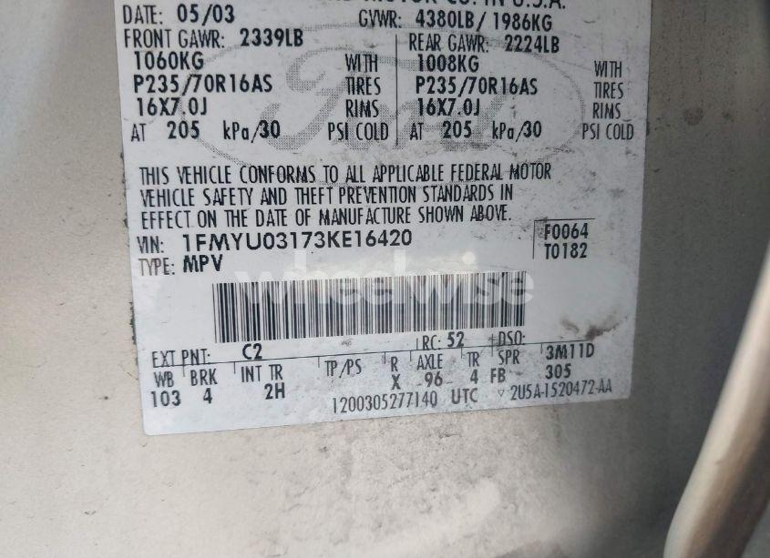 Photo 9 of 2003 Ford Escape XLT (VIN 1FMYU03173KE16420)