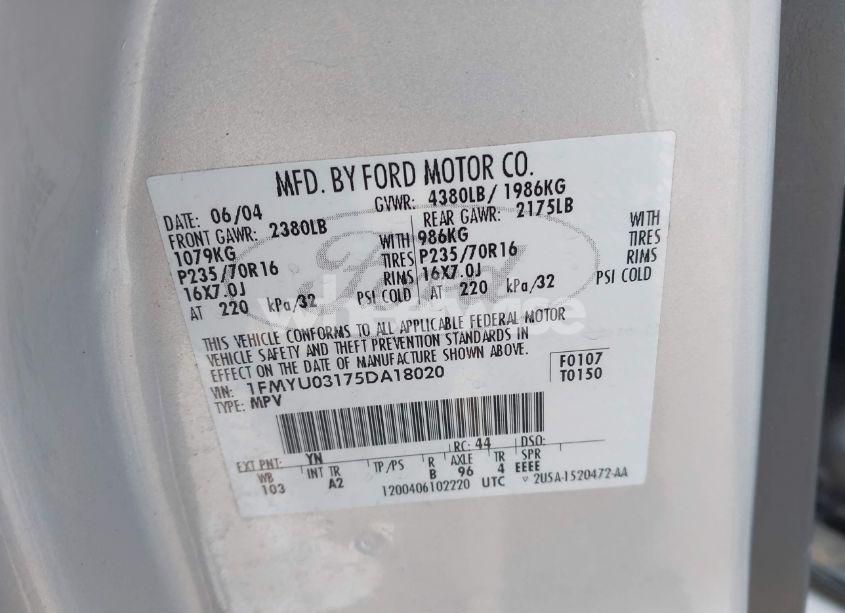 Photo 9 of 2005 Ford Escape XLT (VIN 1FMYU03175DA18020)