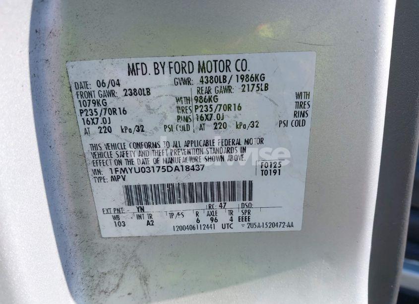 Photo 9 of 2005 Ford Escape XLT (VIN 1FMYU03175DA18437)