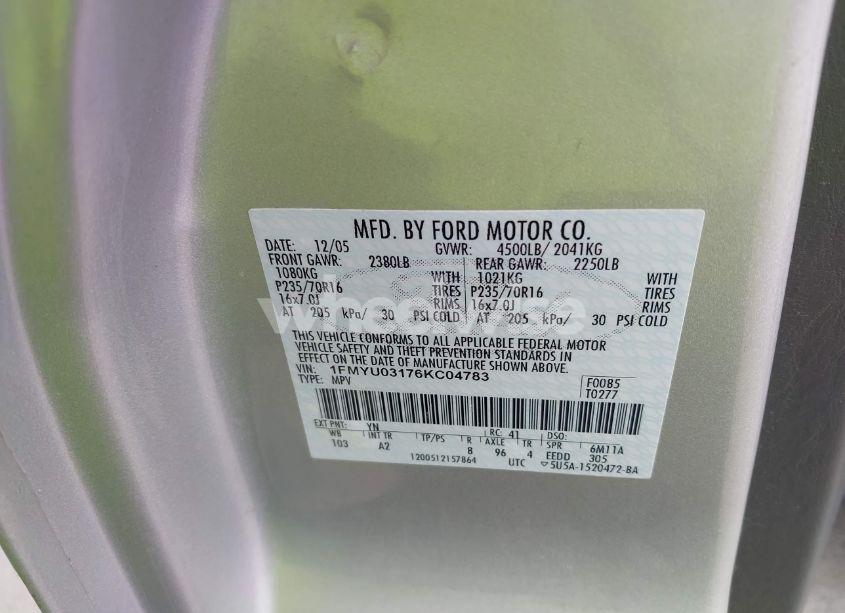 Photo 9 of 2006 Ford Escape XLT/XLT SPORT (VIN 1FMYU03176KC04783)