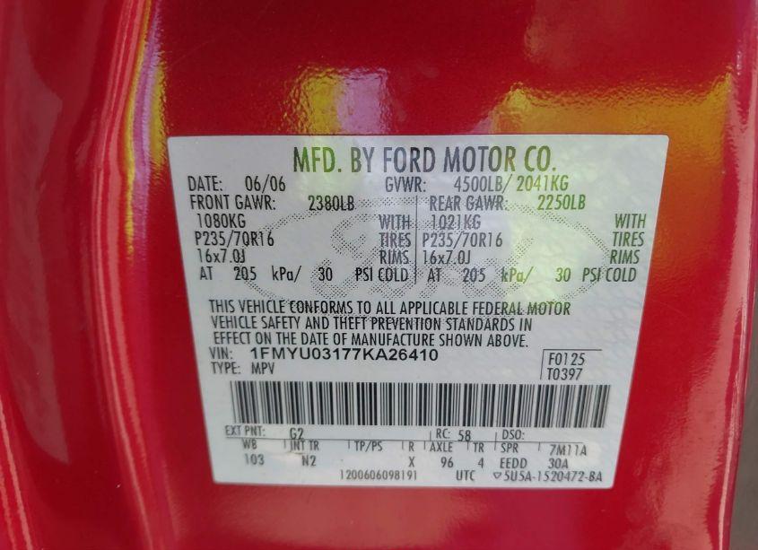 Photo 9 of 2007 Ford Escape (VIN 1FMYU03177KA26410)