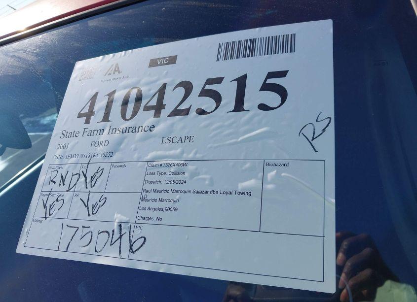 Photo 17 of 2001 Ford Escape XLT (VIN 1FMYU03181KC39552)