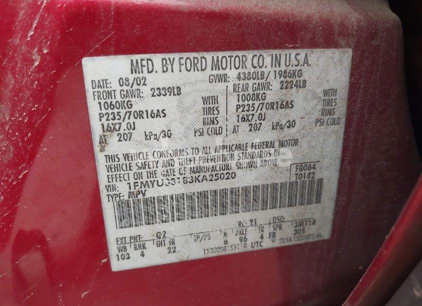 Photo 9 of 2003 Ford Escape XLT (VIN 1FMYU03183KA25020)