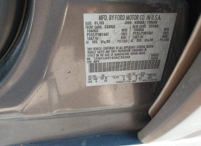 Photo 9 of 2003 Ford Escape XLT (VIN 1FMYU03183KC26268)