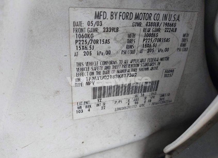 Photo 9 of 2003 Ford Escape XLT (VIN 1FMYU03183KE17382)