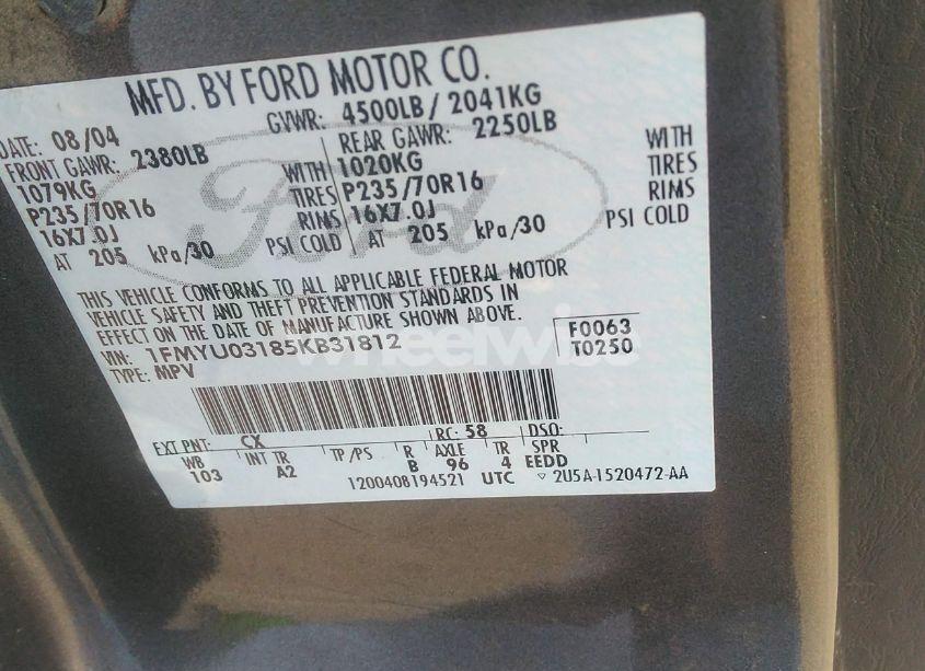 Photo 9 of 2005 Ford Escape XLT (VIN 1FMYU03185KB31812)