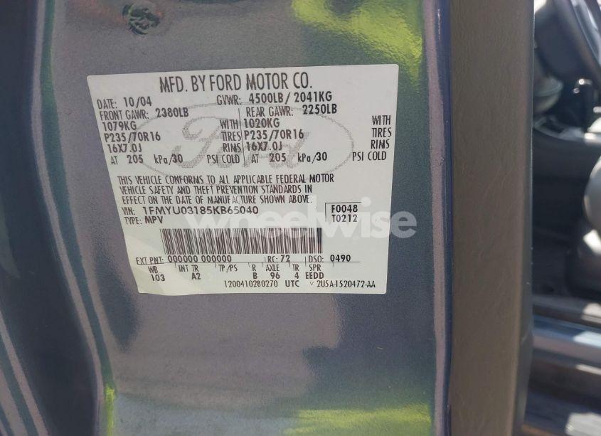 Photo 9 of 2005 Ford Escape XLT (VIN 1FMYU03185KB65040)