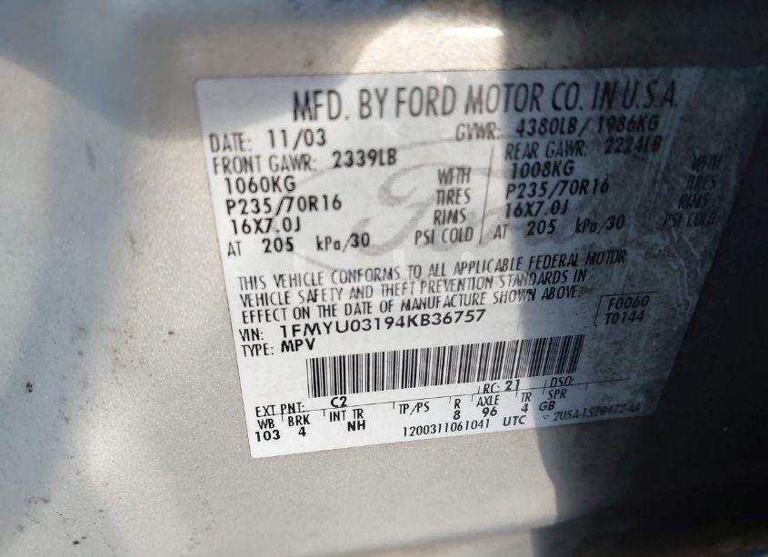 Photo 9 of 2004 Ford Escape XLT (VIN 1FMYU03194KB36757)