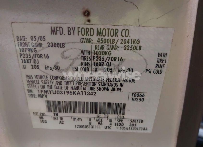 Photo 9 of 2006 Ford Escape XLT/XLT SPORT (VIN 1FMYU03196KA11342)