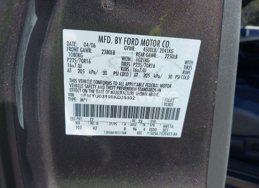 Photo 9 of 2006 Ford Escape XLT/XLT SPORT (VIN 1FMYU03196KD35102)