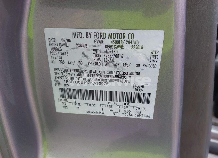 Photo 9 of 2007 Ford Escape XLT/XLT SPORT (VIN 1FMYU03197KA30975)