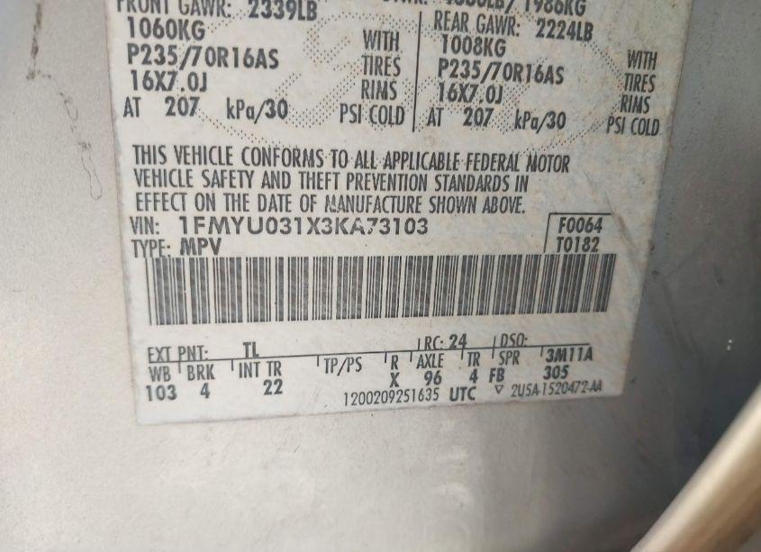 Photo 9 of 2003 Ford Escape XLT (VIN 1FMYU031X3KA73103)