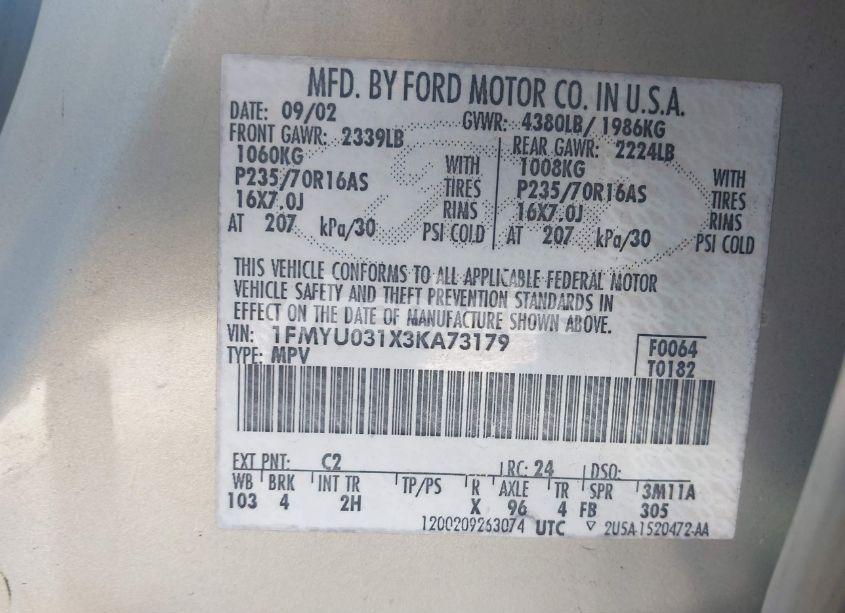 Photo 9 of 2003 Ford Escape XLT (VIN 1FMYU031X3KA73179)