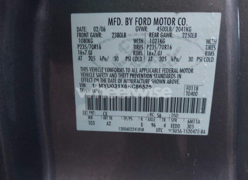 Photo 9 of 2006 Ford Escape XLT/XLT SPORT (VIN 1FMYU031X6KC86525)