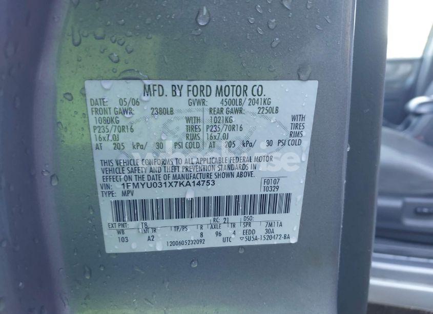 Photo 9 of 2007 Ford Escape XLT/XLT SPORT (VIN 1FMYU031X7KA14753)