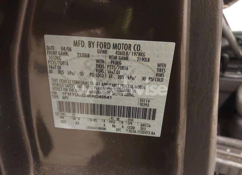 Photo 9 of 2006 Ford Escape XLT (VIN 1FMYU03Z46KD45641)