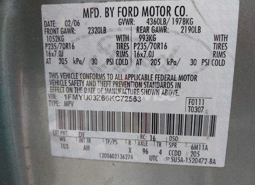Photo 9 of 2006 Ford Escape XLT (VIN 1FMYU03Z66KC72563)
