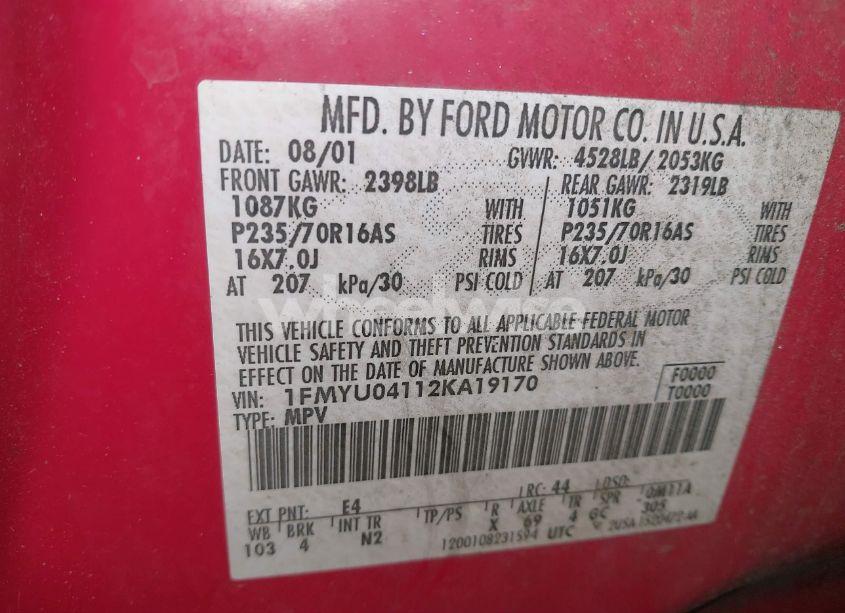 Photo 9 of 2002 Ford Escape XLT (VIN 1FMYU04112KA19170)
