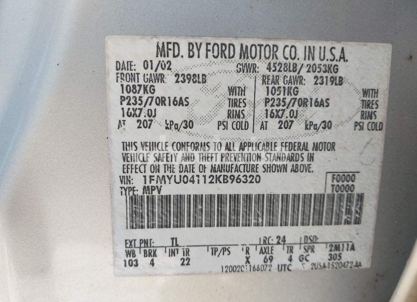 Photo 9 of 2002 Ford Escape XLT (VIN 1FMYU04112KB96320)