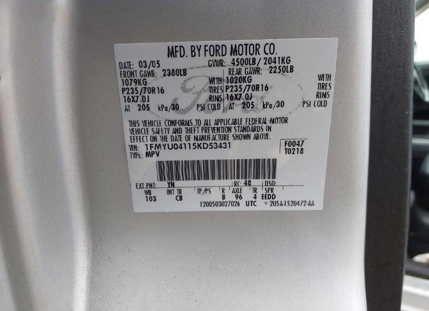 Photo 9 of 2005 Ford Escape LIMITED (VIN 1FMYU04115KD53431)