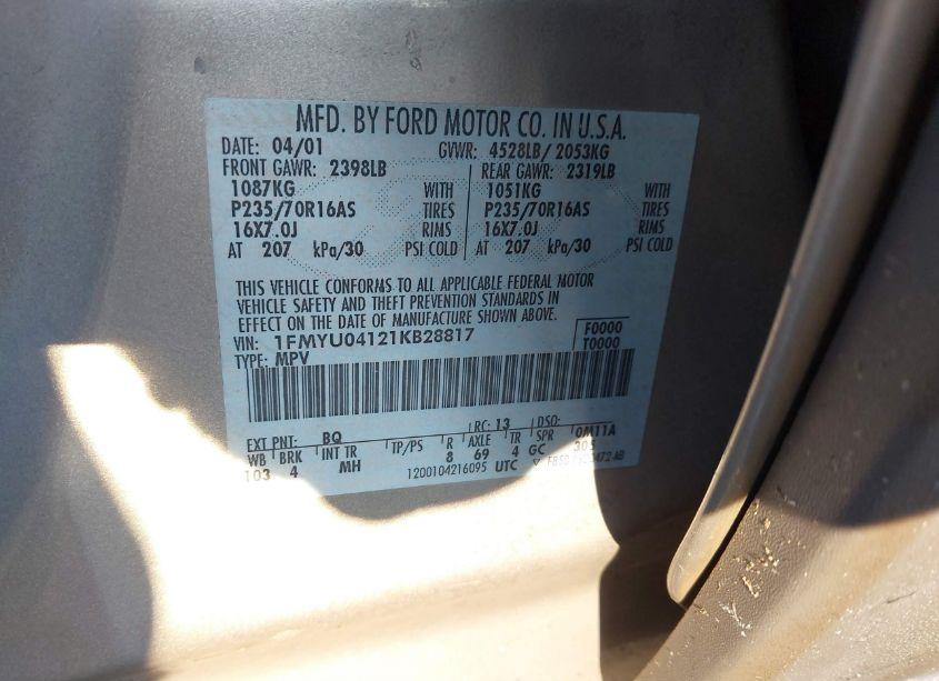 Photo 9 of 2001 Ford Escape XLT (VIN 1FMYU04121KB28817)